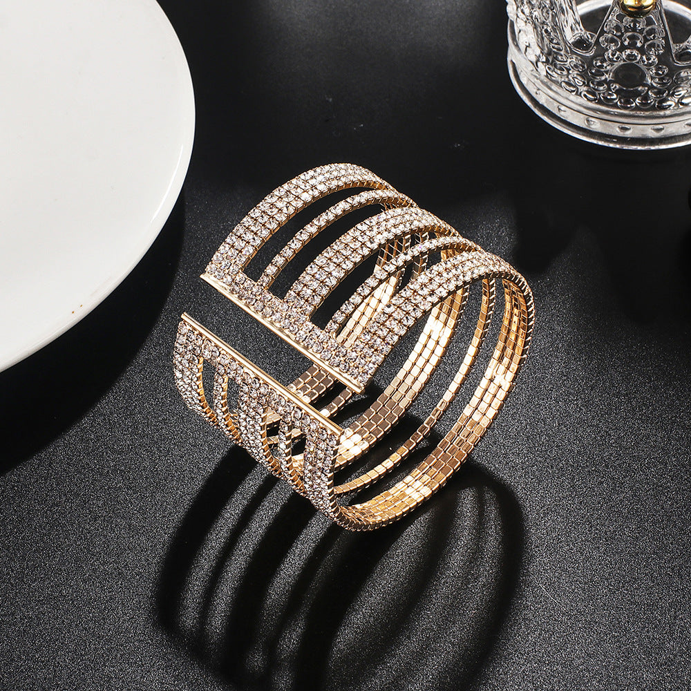 Wholesale Diamond-encrusted Wire Multi-row Wide Bracelet