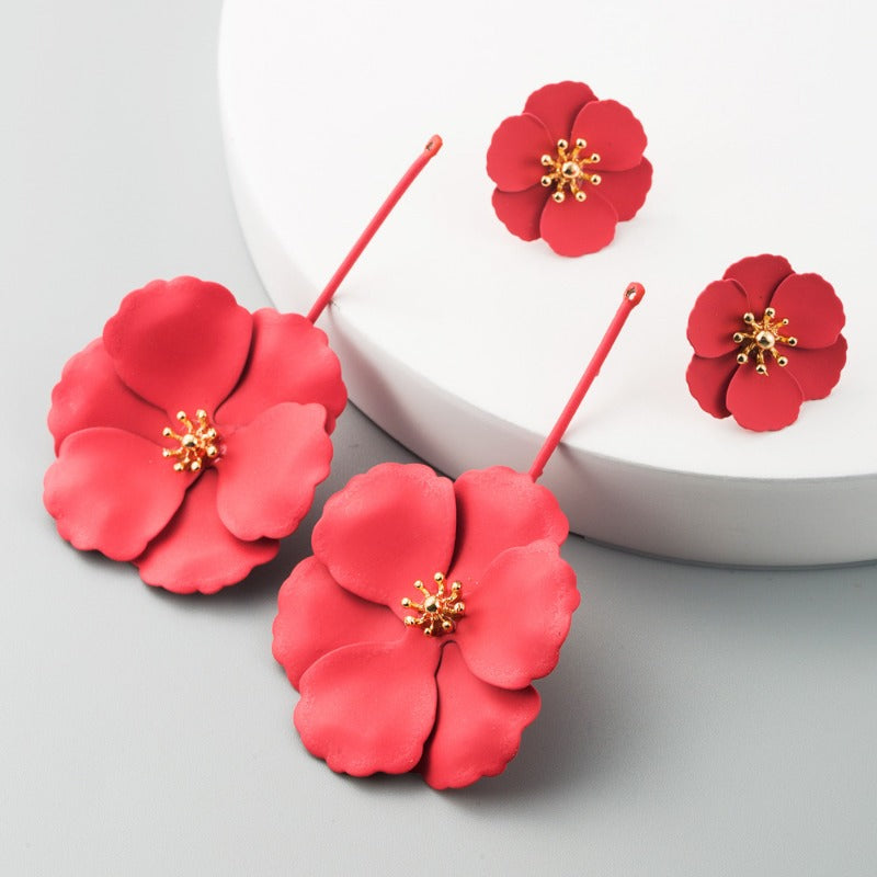 Wholesale Fashion Sweet Exaggerated Inlay Dual-purpose Bohemian Style Alloy Flower Long Earrings