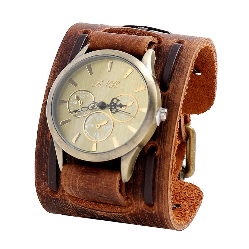 Wholesale Vintage Woven Cowhide Bracelets, Wide Leather Punk Watches