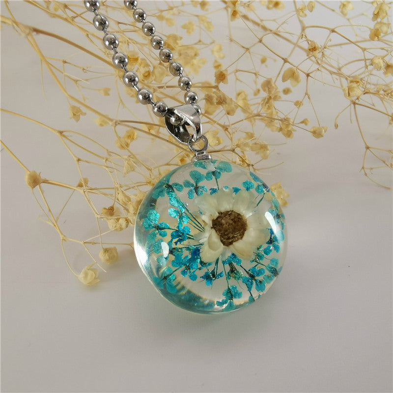 Wholesale 6pcs Creative Natural Real Plant Specimen Dried Flower Necklace