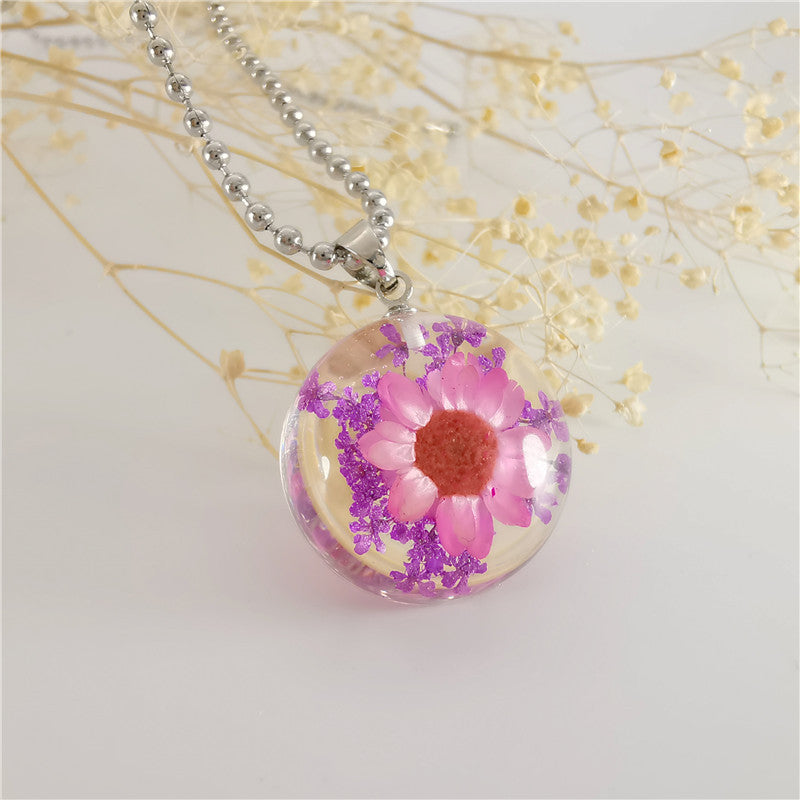 Wholesale 6pcs Creative Natural Real Plant Specimen Dried Flower Necklace