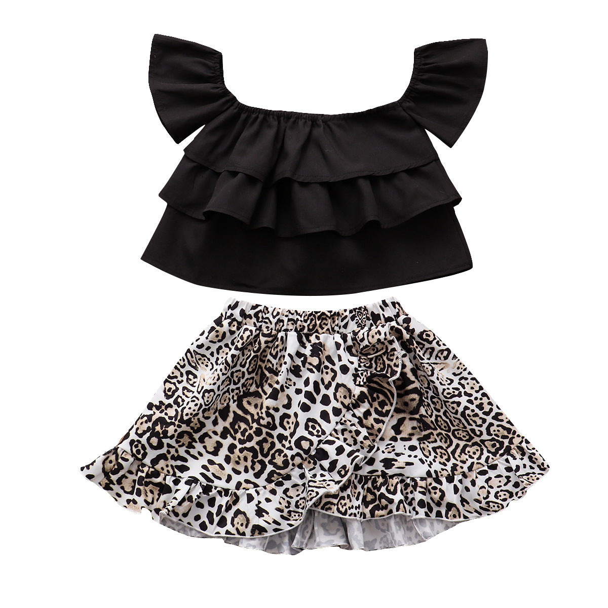Wholesale Strapless Top + Leopard Print Irregular Skirt Set Baby Clothes