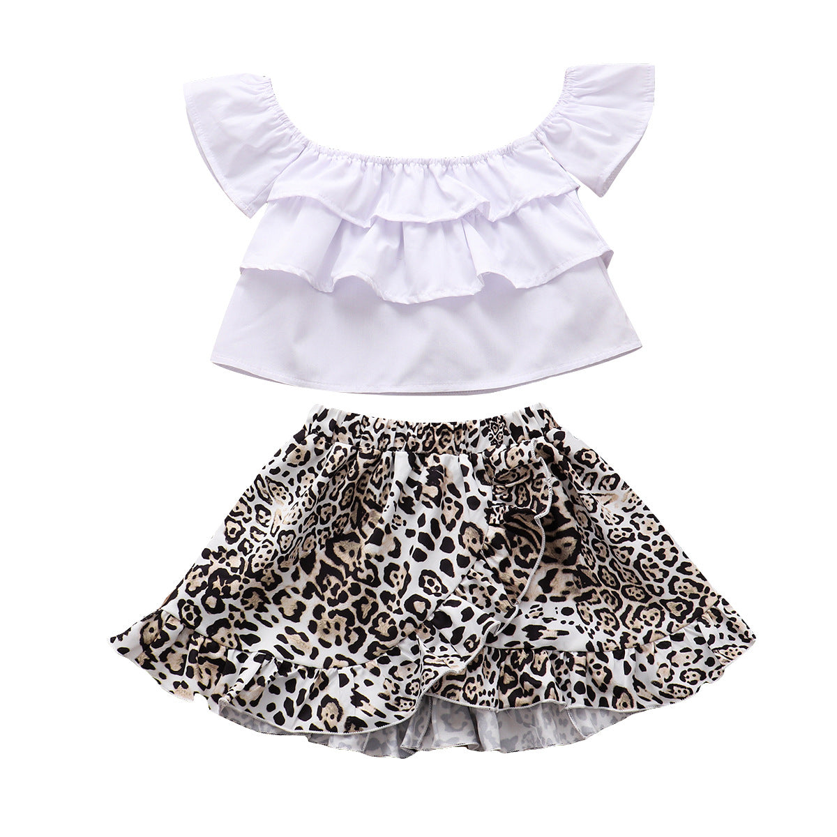 Wholesale Strapless Top + Leopard Print Irregular Skirt Set Baby Clothes