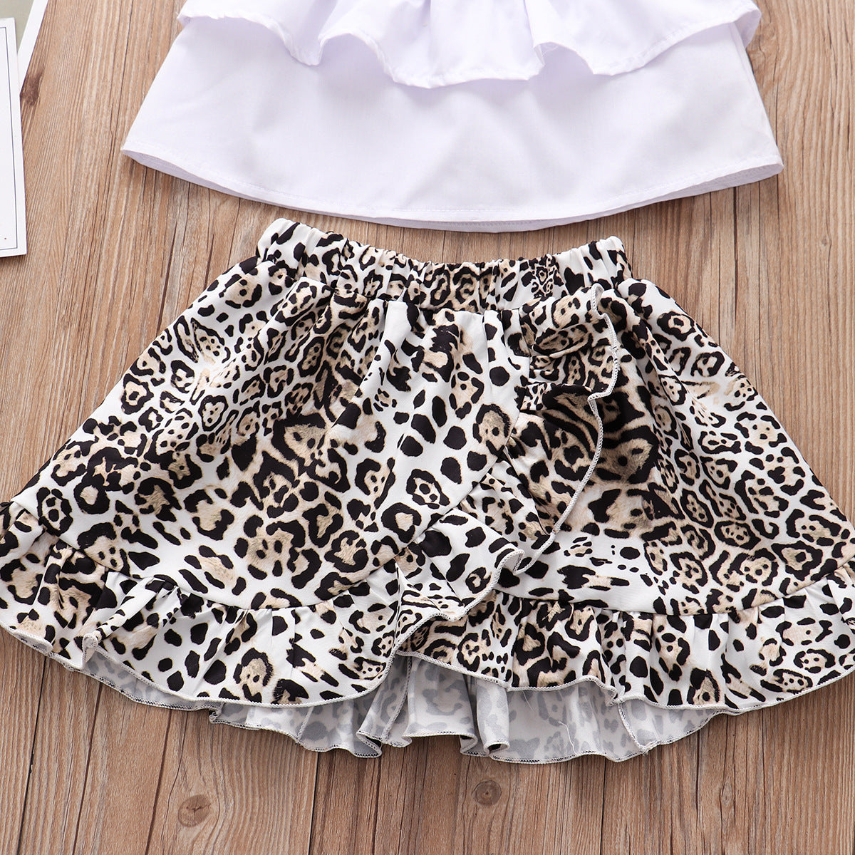 Wholesale Strapless Top + Leopard Print Irregular Skirt Set Baby Clothes