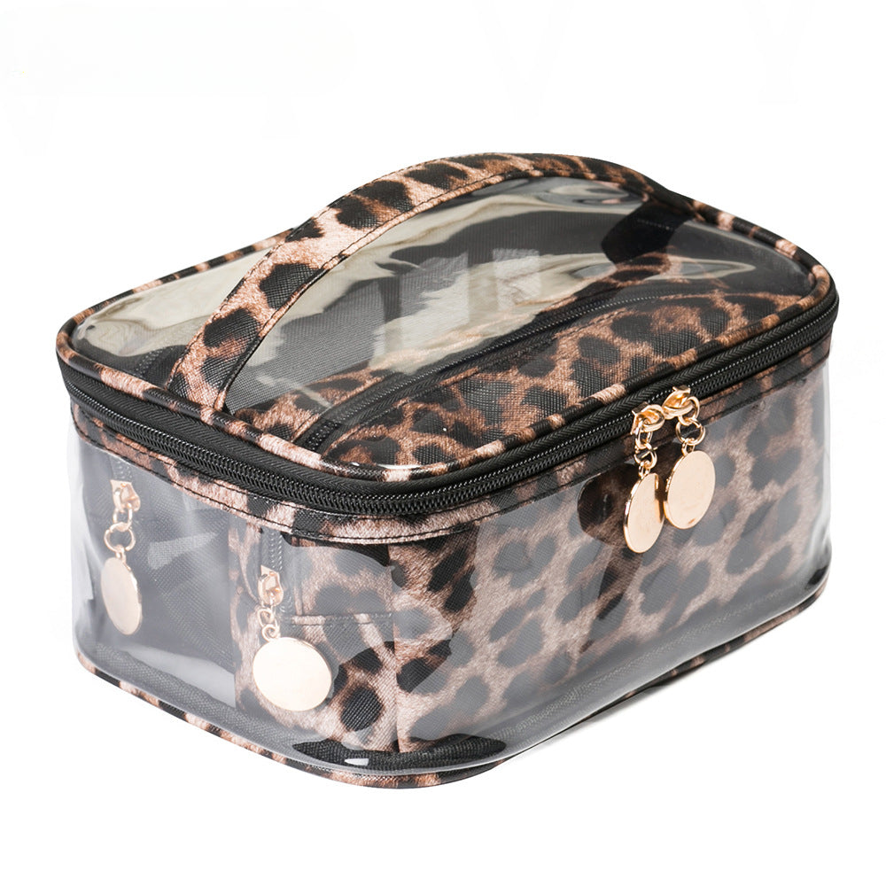 Wholesale Retro Leopard Pattern Makeup Bag PVC Transparent Bag Multi Functional Large Capacity Storage Bag