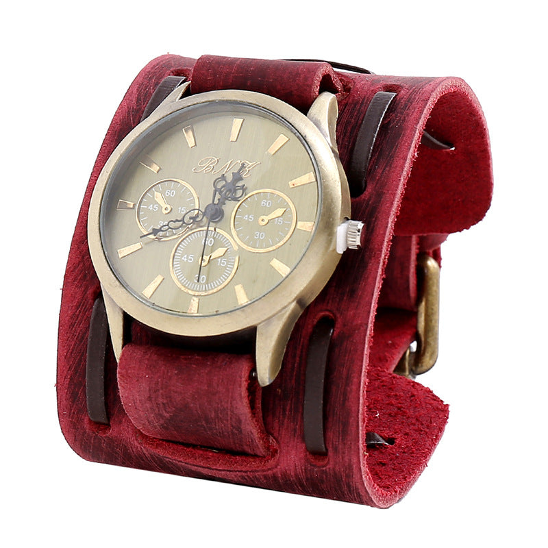 Wholesale Vintage Woven Cowhide Bracelets, Wide Leather Punk Watches