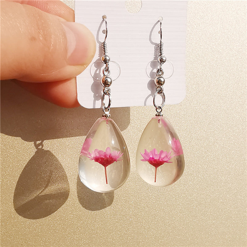 Wholesale 6pcs Handmade Glue-dried Flower Resin Earrings