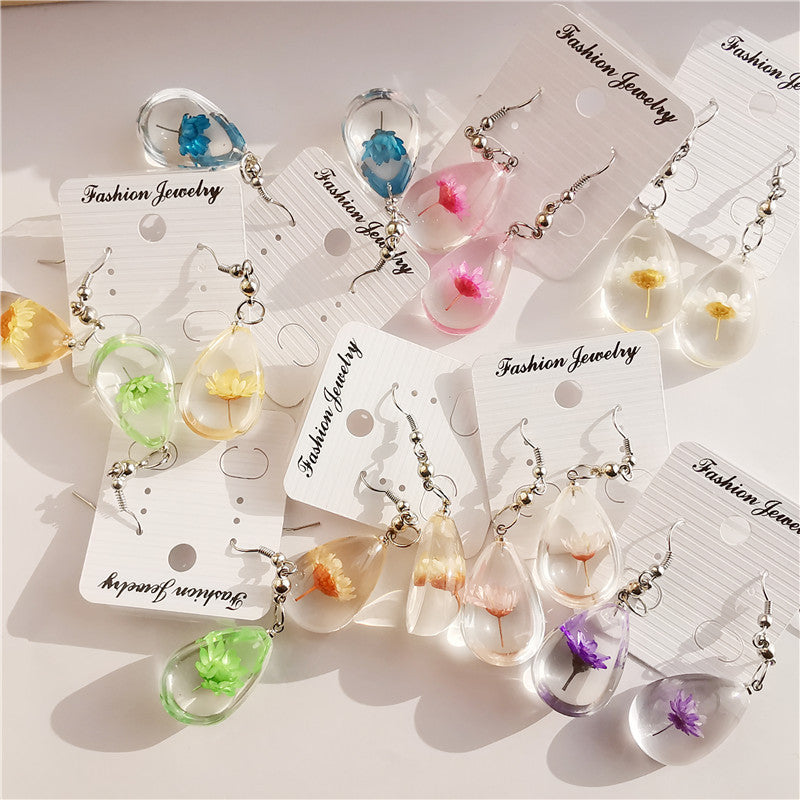Wholesale 6pcs Handmade Glue-dried Flower Resin Earrings