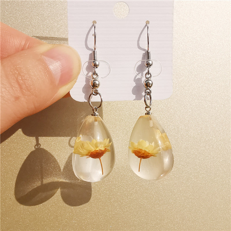 Wholesale 6pcs Handmade Glue-dried Flower Resin Earrings