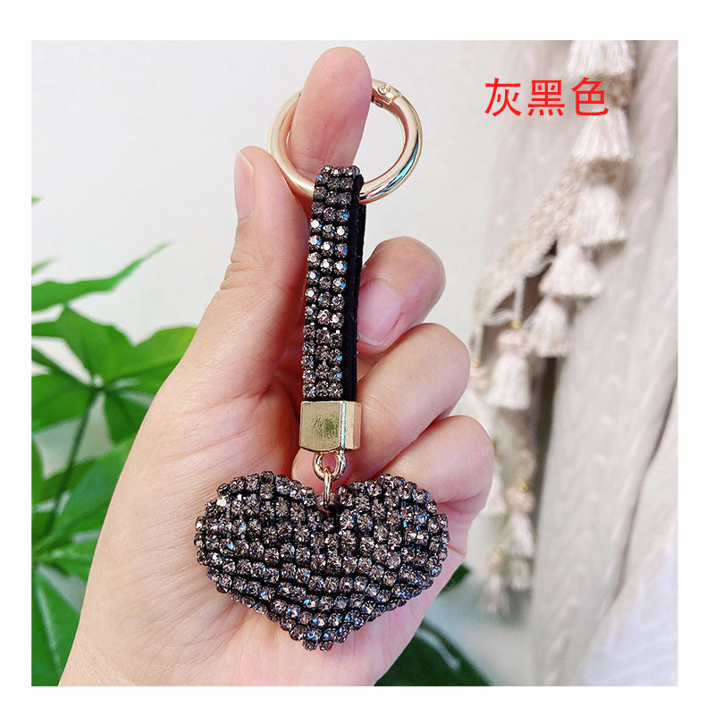 Wholesale creative high-grade rhinestone heart car keychain accessories diamond rope bag pendant