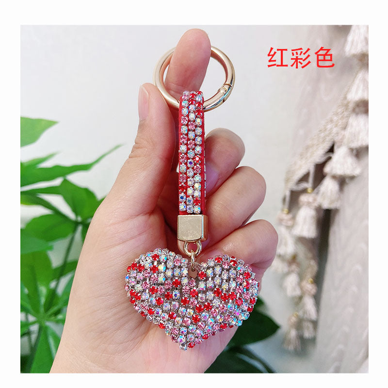 Wholesale creative high-grade rhinestone heart car keychain accessories diamond rope bag pendant