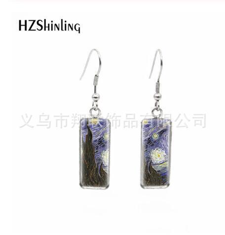 Wholesale Starry Sky Time Gemstone Rectangular Glass Earrings
