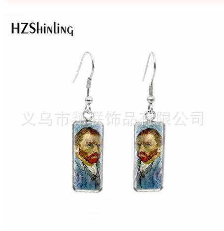 Wholesale Starry Sky Time Gemstone Rectangular Glass Earrings