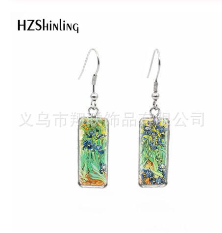Wholesale Starry Sky Time Gemstone Rectangular Glass Earrings
