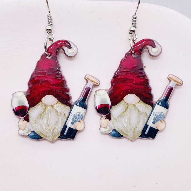 Wholesale Christmas Double Sided Printing Hat Gnome Acrylic Earrings