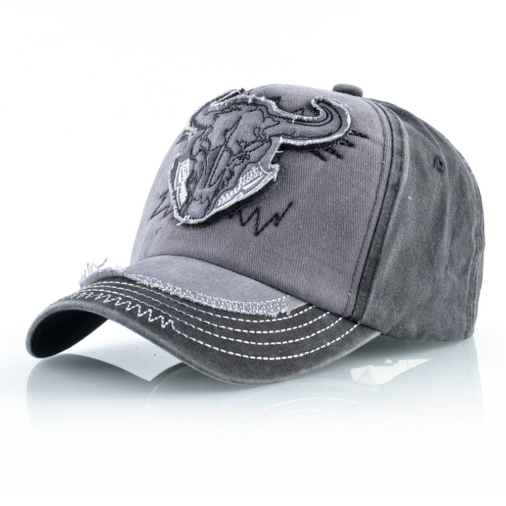 Wholesale Distressed Washed Denim Bullhead Baseball Cap