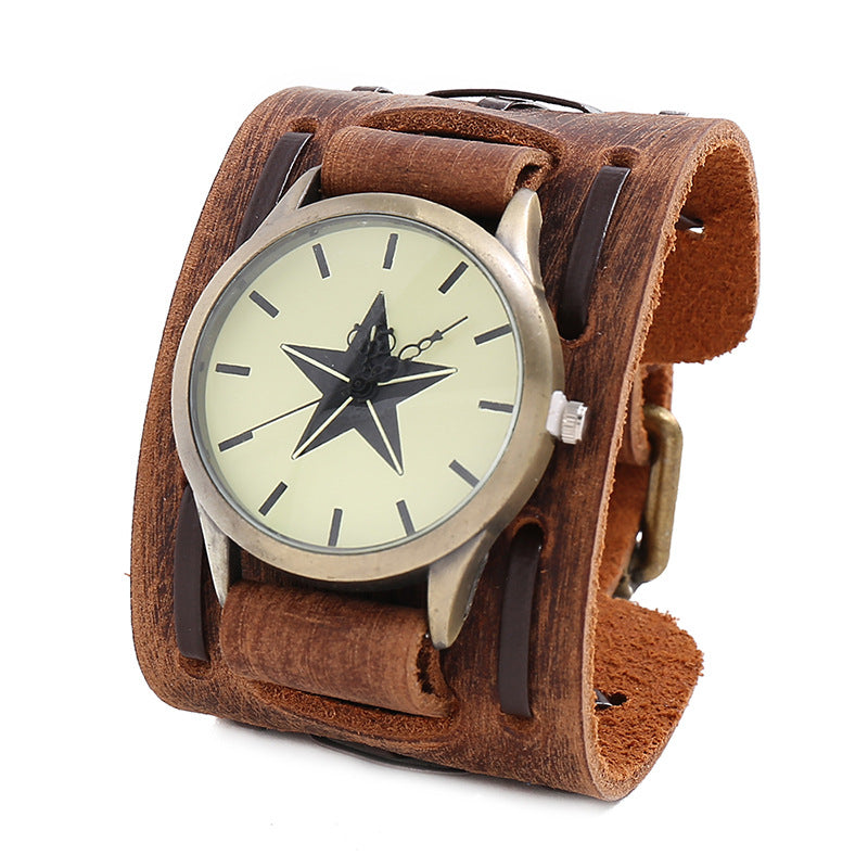 Wholesale Men's Cowhide Watches, Punk Style Wide Leather Bracelets
