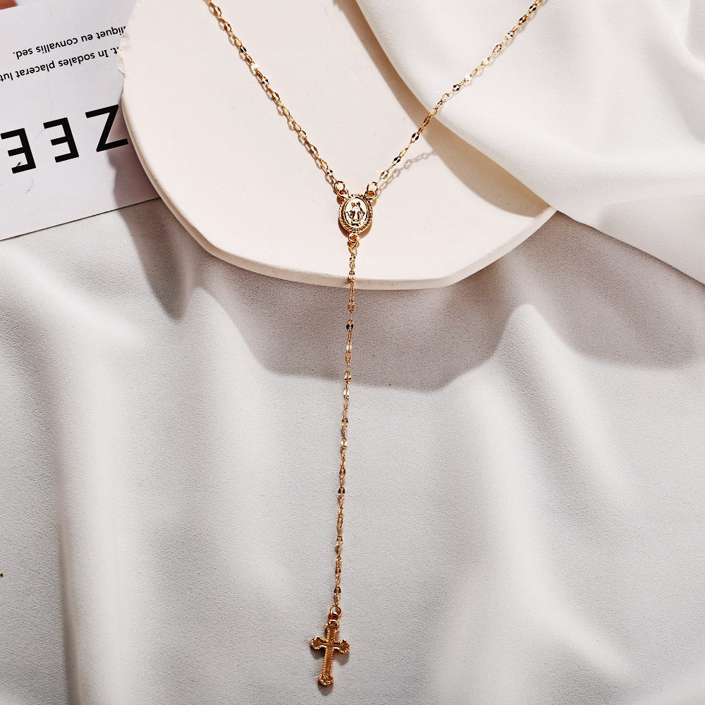 Wholesale Gold Cross Pendant Necklace Vintage Alloy Clavicle Chain