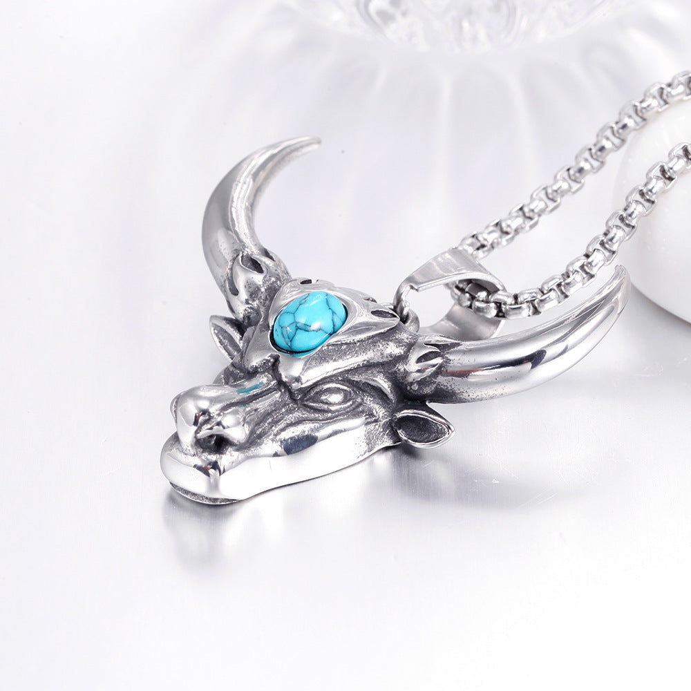 Wholesale New Alloy Turquoise Bull Head Pendant Necklace