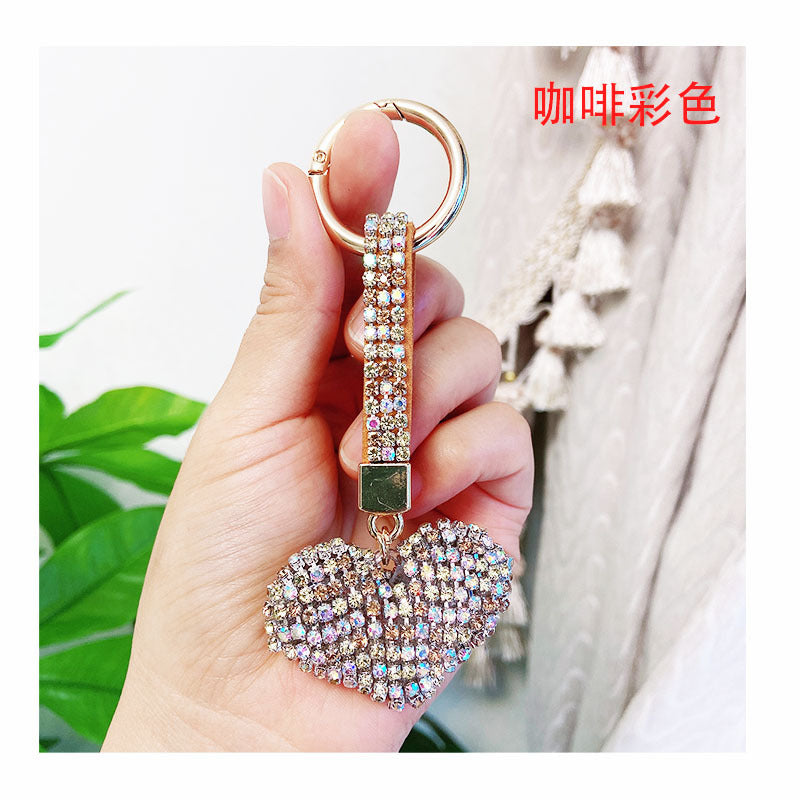 Wholesale creative high-grade rhinestone heart car keychain accessories diamond rope bag pendant