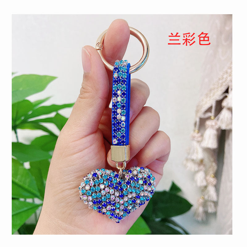 Wholesale creative high-grade rhinestone heart car keychain accessories diamond rope bag pendant