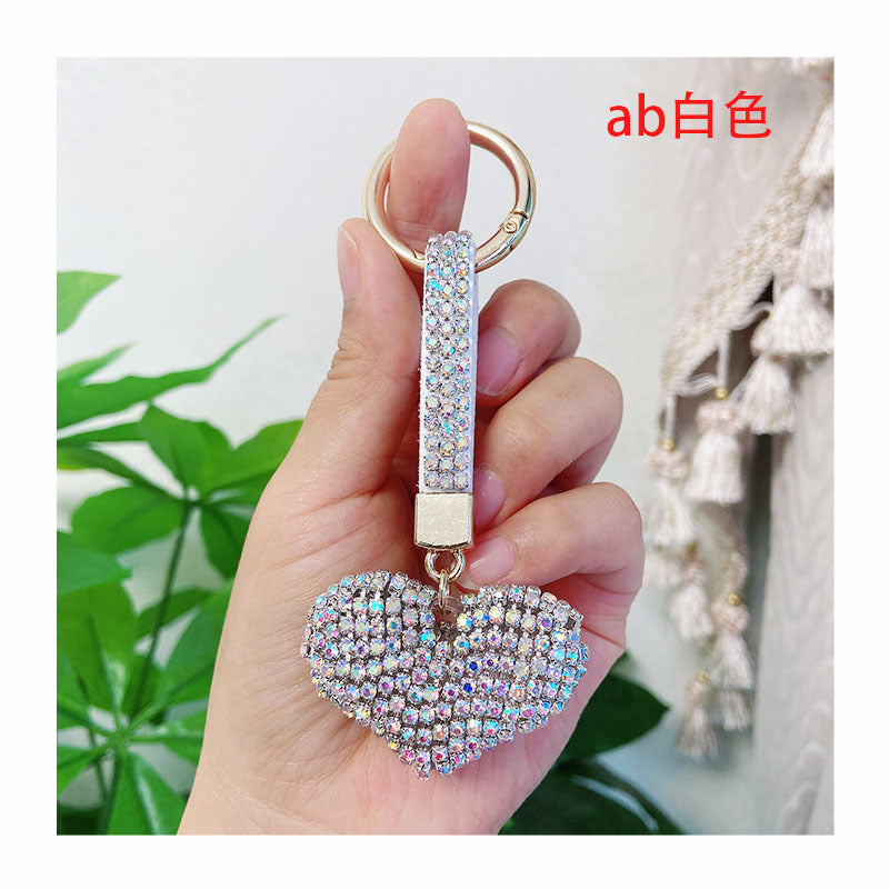 Wholesale creative high-grade rhinestone heart car keychain accessories diamond rope bag pendant