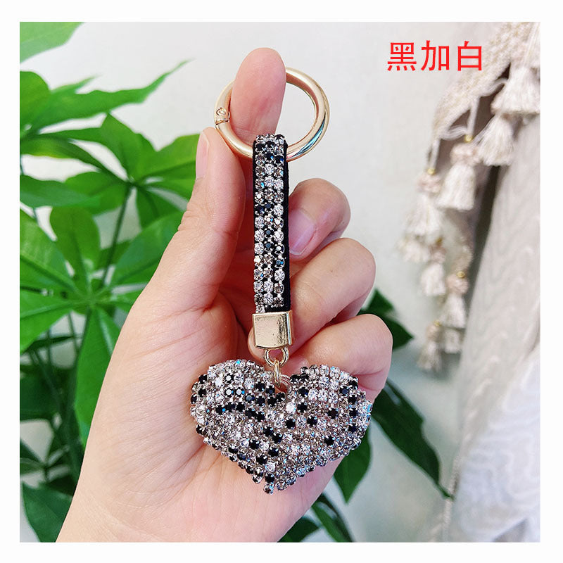 Wholesale creative high-grade rhinestone heart car keychain accessories diamond rope bag pendant