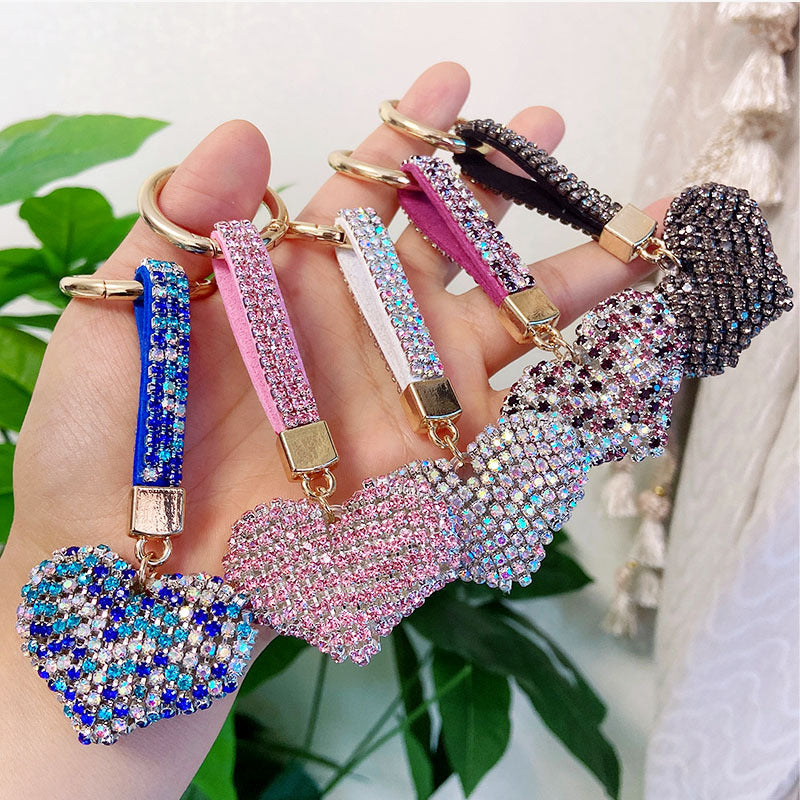 Wholesale creative high-grade rhinestone heart car keychain accessories diamond rope bag pendant