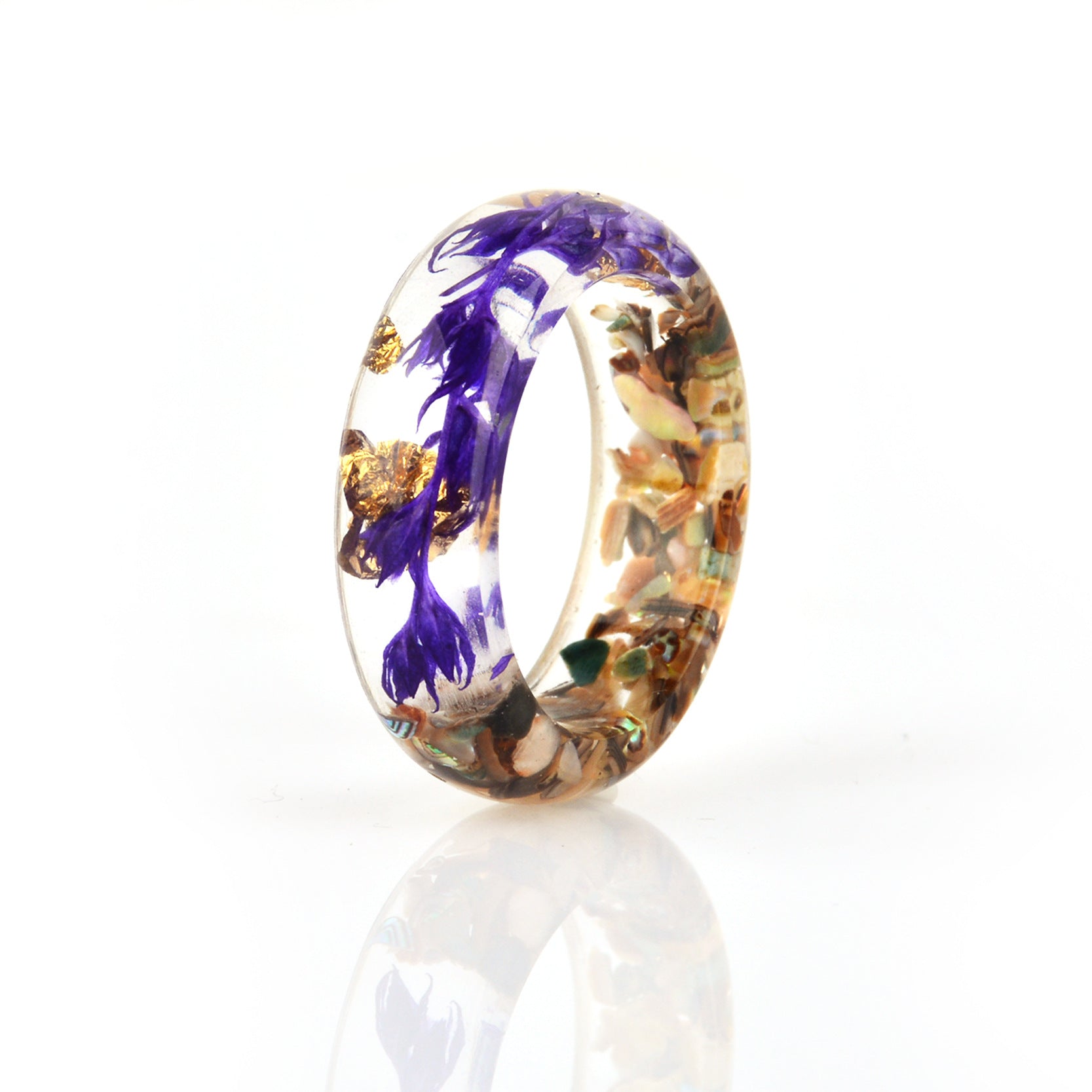 Wholesale new dried flower resin Mori small fresh gold foil drop glue ring
