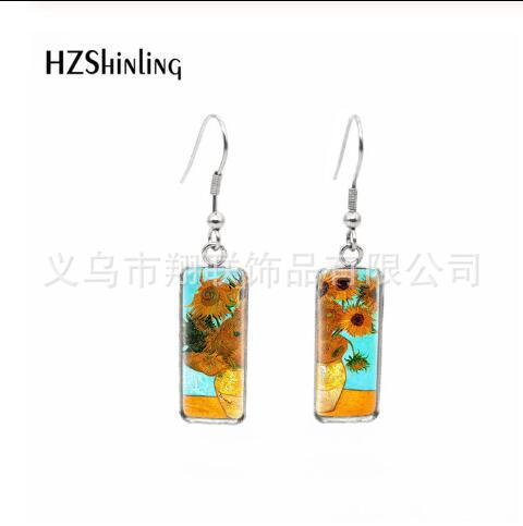 Wholesale Starry Sky Time Gemstone Rectangular Glass Earrings