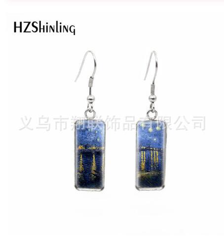 Wholesale Starry Sky Time Gemstone Rectangular Glass Earrings