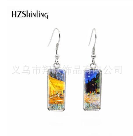 Wholesale Starry Sky Time Gemstone Rectangular Glass Earrings