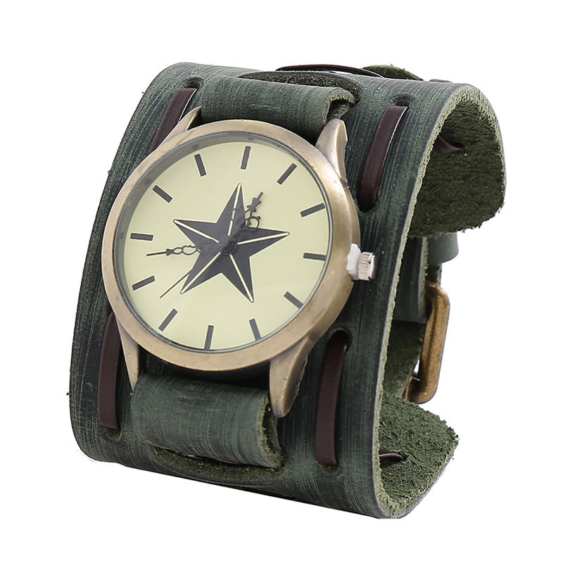 Wholesale Men's Cowhide Watches, Punk Style Wide Leather Bracelets