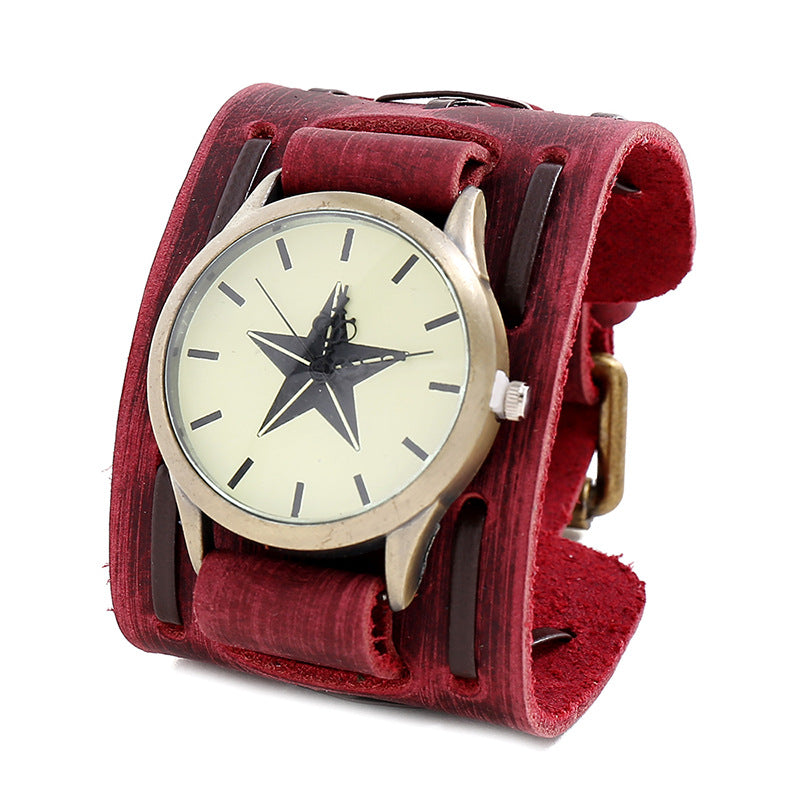 Wholesale Men's Cowhide Watches, Punk Style Wide Leather Bracelets
