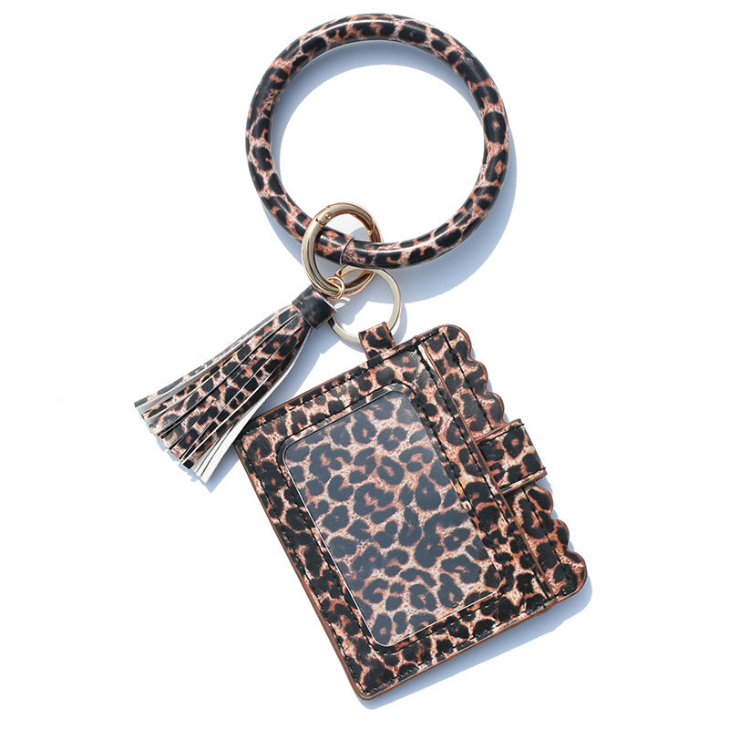 Wholesale Leopard Print PU Leather Tassel Bracelet Coin Purse Keychain
