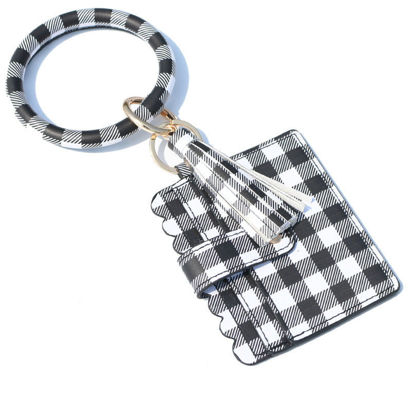 Wholesale Fashion Leopard Print PU Leather Tassel Coin Purse Keychain