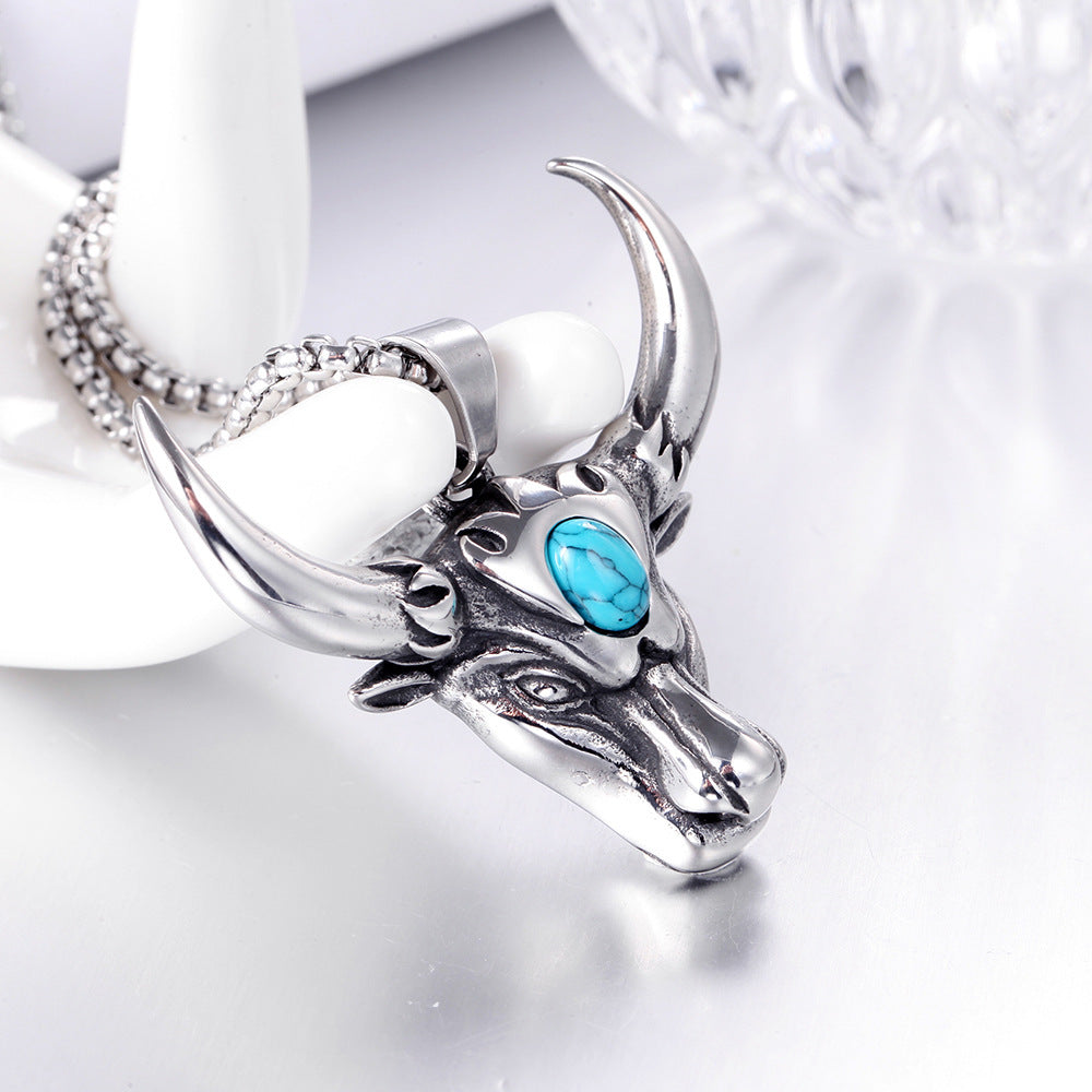 Wholesale New Alloy Turquoise Bull Head Pendant Necklace