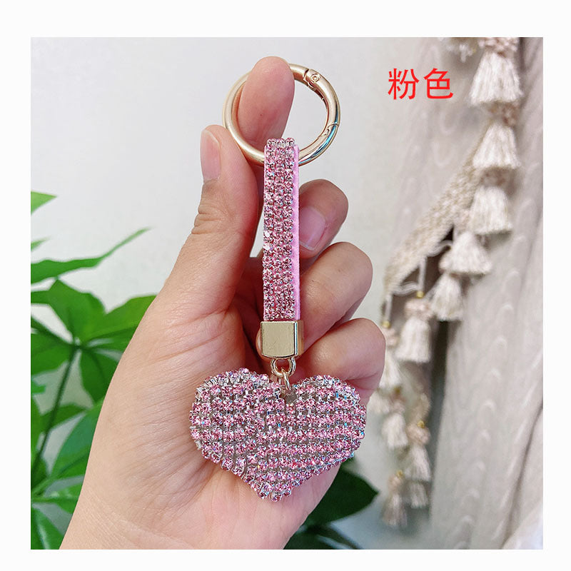 Wholesale creative high-grade rhinestone heart car keychain accessories diamond rope bag pendant