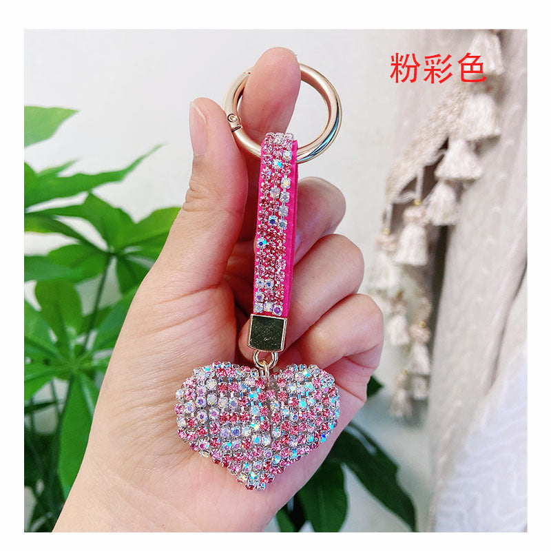 Wholesale creative high-grade rhinestone heart car keychain accessories diamond rope bag pendant