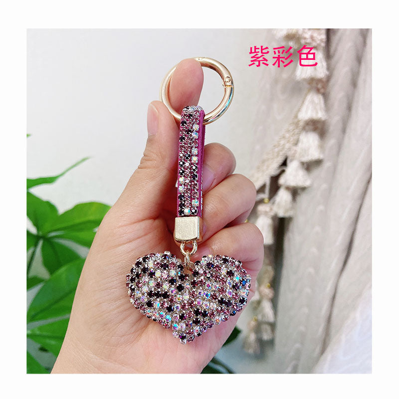Wholesale creative high-grade rhinestone heart car keychain accessories diamond rope bag pendant