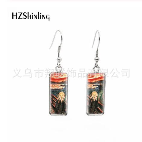 Wholesale Starry Sky Time Gemstone Rectangular Glass Earrings
