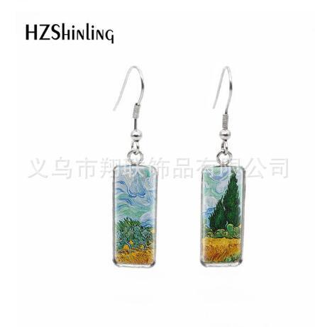 Wholesale Starry Sky Time Gemstone Rectangular Glass Earrings