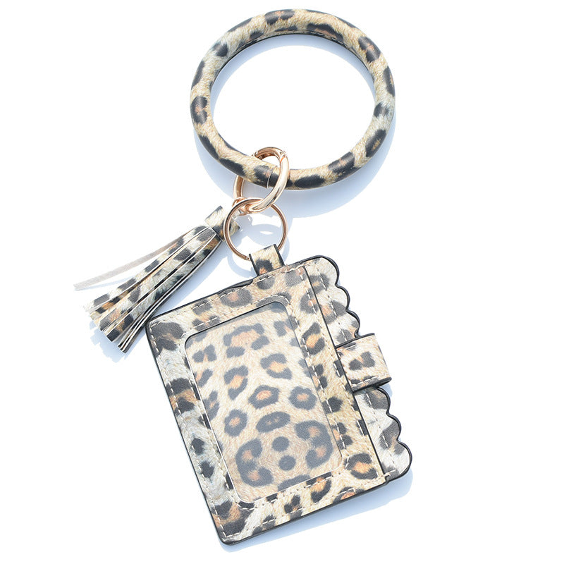 Wholesale Leopard Print PU Leather Tassel Bracelet Coin Purse Keychain