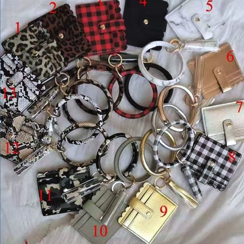 Wholesale Fashion Leopard Print PU Leather Tassel Coin Purse Keychain