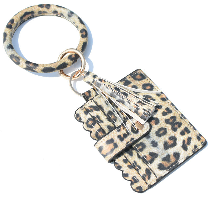 Wholesale Fashion Leopard Print PU Leather Tassel Coin Purse Keychain