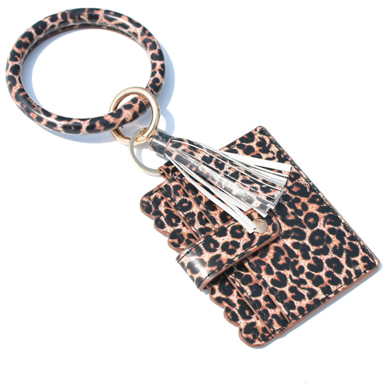 Wholesale Fashion Leopard Print PU Leather Tassel Coin Purse Keychain