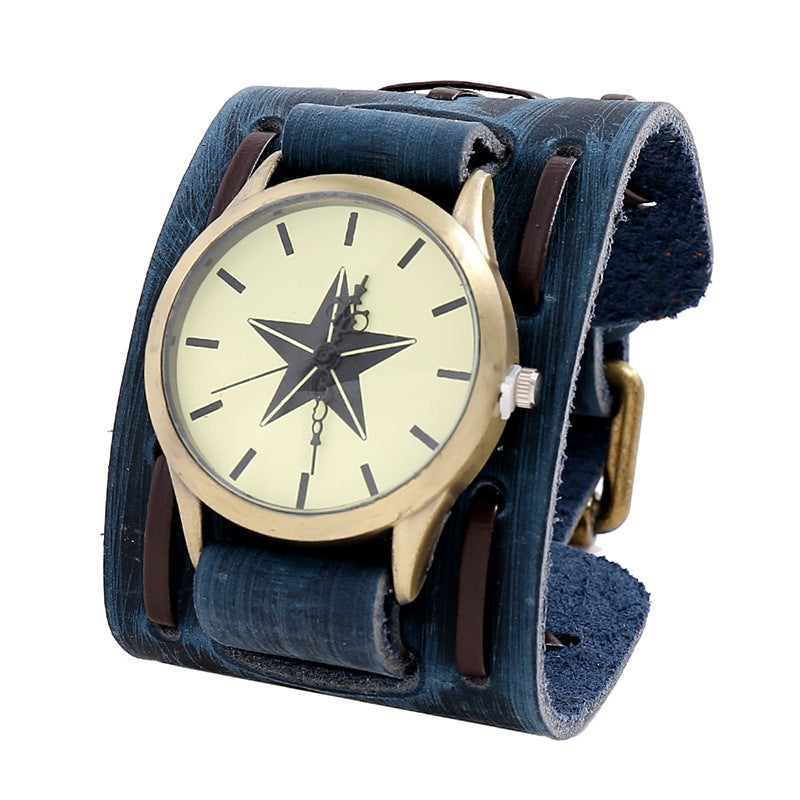 Wholesale Men's Cowhide Watches, Punk Style Wide Leather Bracelets