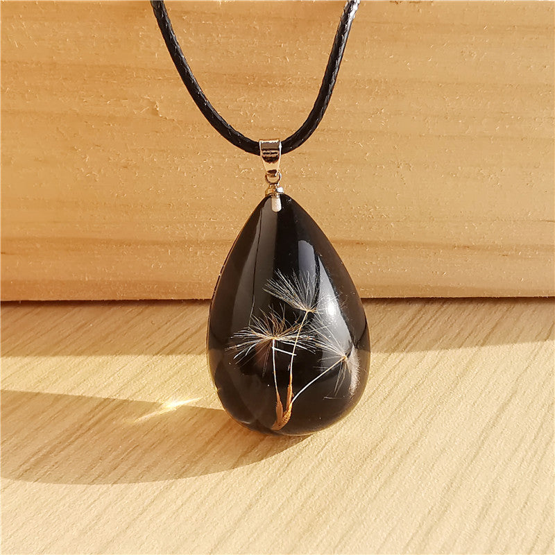 Wholesale  selling artificial drop glue dandelion dried flower necklace real plant specimens handmade DIY necklace