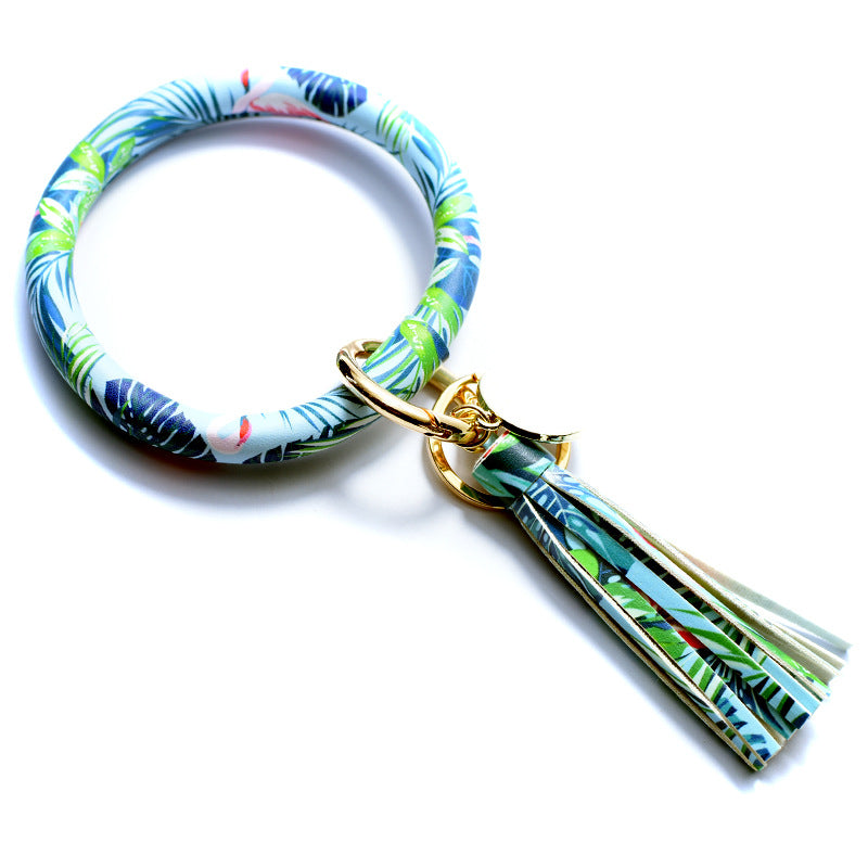Wholesale Tie-dyed Bee Chrysanthemum Flag Simple Pu Leather Bracelet Keychain