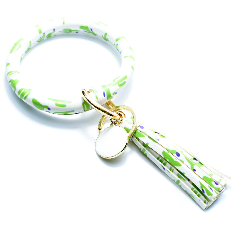 Wholesale Tie-dyed Bee Chrysanthemum Flag Simple Pu Leather Bracelet Keychain